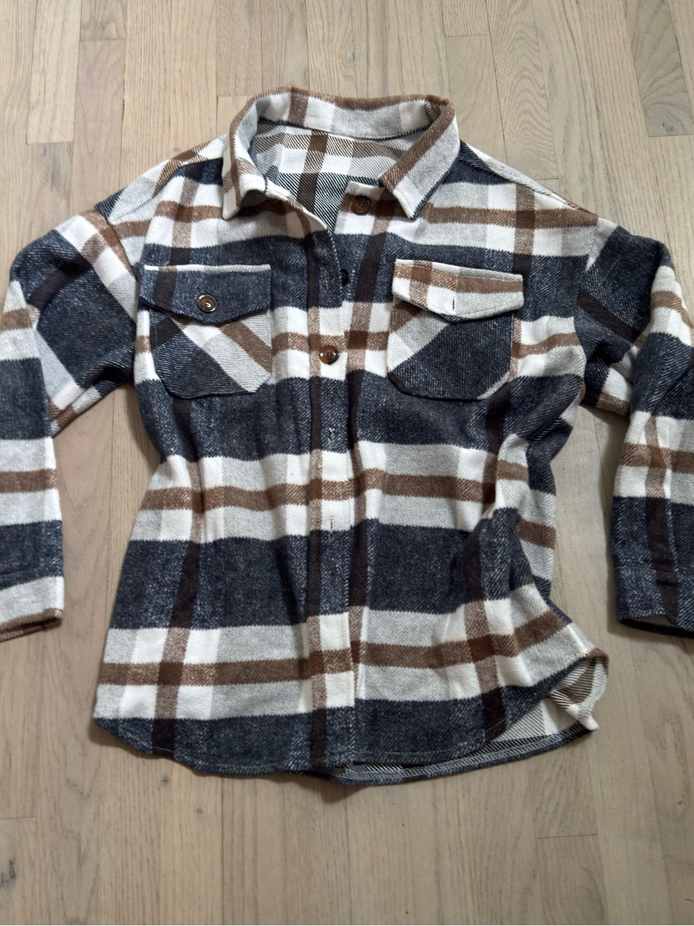 Comfyluxe Plaid Shacket Jacket Button shirt - Brown, Cream & Gray size M/L